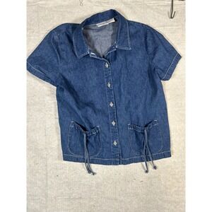 Studio Ease Denim Shirt Women's Size 1X Short Sleeve with Collar and Pockets